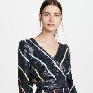 Olivia Rubin Kendall Rainbow Striped Sequin Crop Top